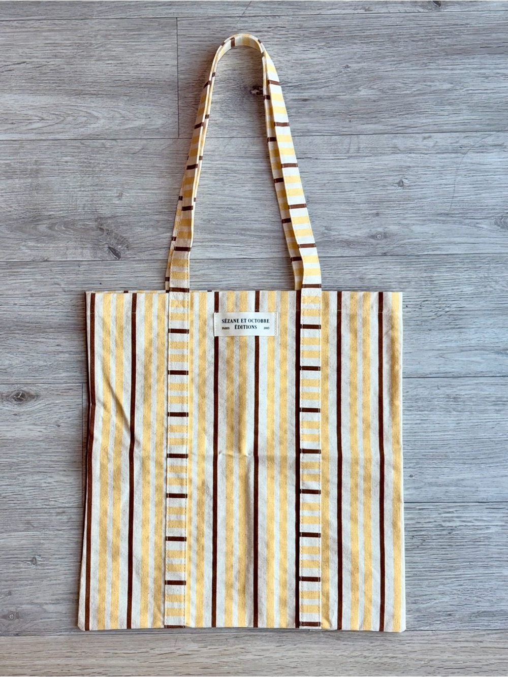 ☀️ NWOT Sézane Striped Canvas Tote in Yellow, Brown, Cream